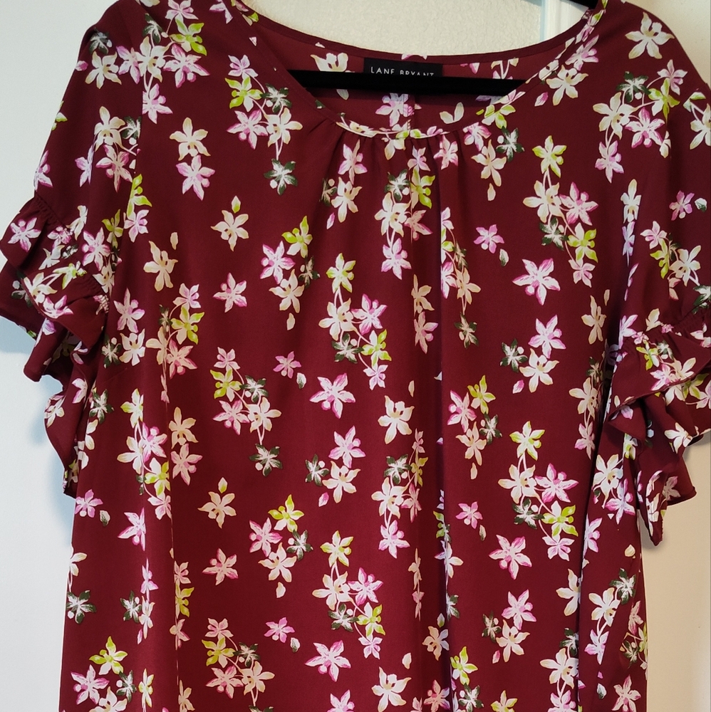 Lane Bryant Floral Burgundy Top